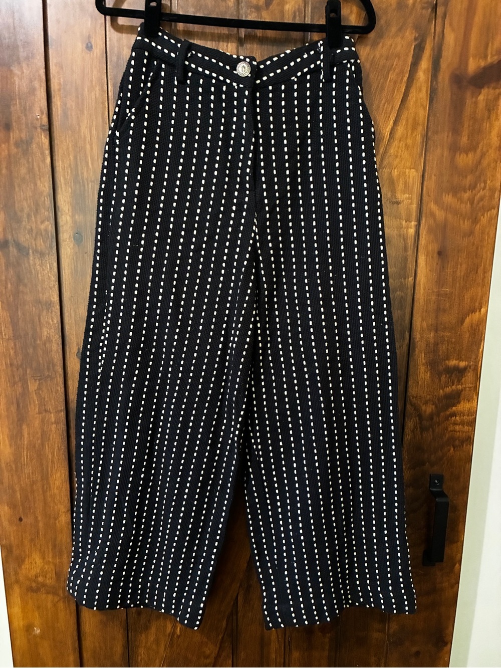 Z&L Women's Black And Cream Wide-Leg Trouser Pants Size L 100% Cotton NWOT